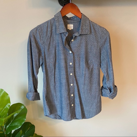 J.Crew chambray polka dot button up shirt XXS - Picture 5 of 9